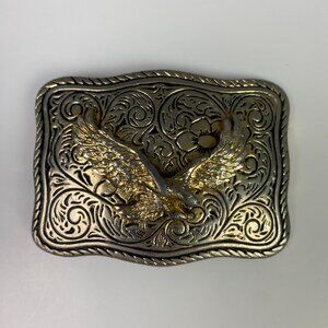 Vintage Bald Eagle Belt Buckle Made in the USA Gold Toned Western Flying Eagle